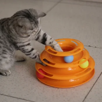 

Pet Cat Toy 3 Levels Funny Tower Tracks Disc Cat Tracks Toys Training Intelligence Amusement Plate Cat Ball Toys For Cats Kitten