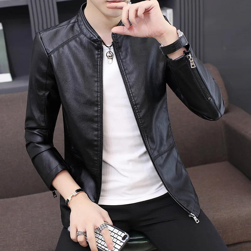 

Autumn And Winter New Style Men Casual Leather Coat Men's plus Velvet Jacket Korean-style Slim Fit Trend Handsome Youth PU Leath