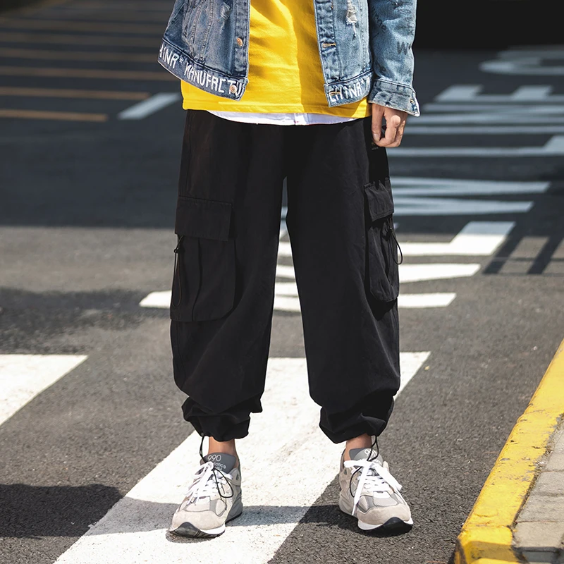 LAPPSTER Mens Harajuku Harem Pants Overalls Men Streetwear Black Cargo Pants Male Loose Vintage Hip Hop Joggers Pants XXL - Цвет: Black