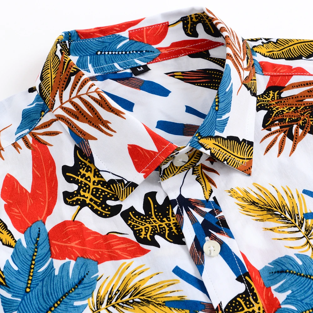 

Mens Summer Pure Cotton Hawaiian Shirt Printed Short Sleeve Big Us Size Hawaii Flower Beach Floral Patterns