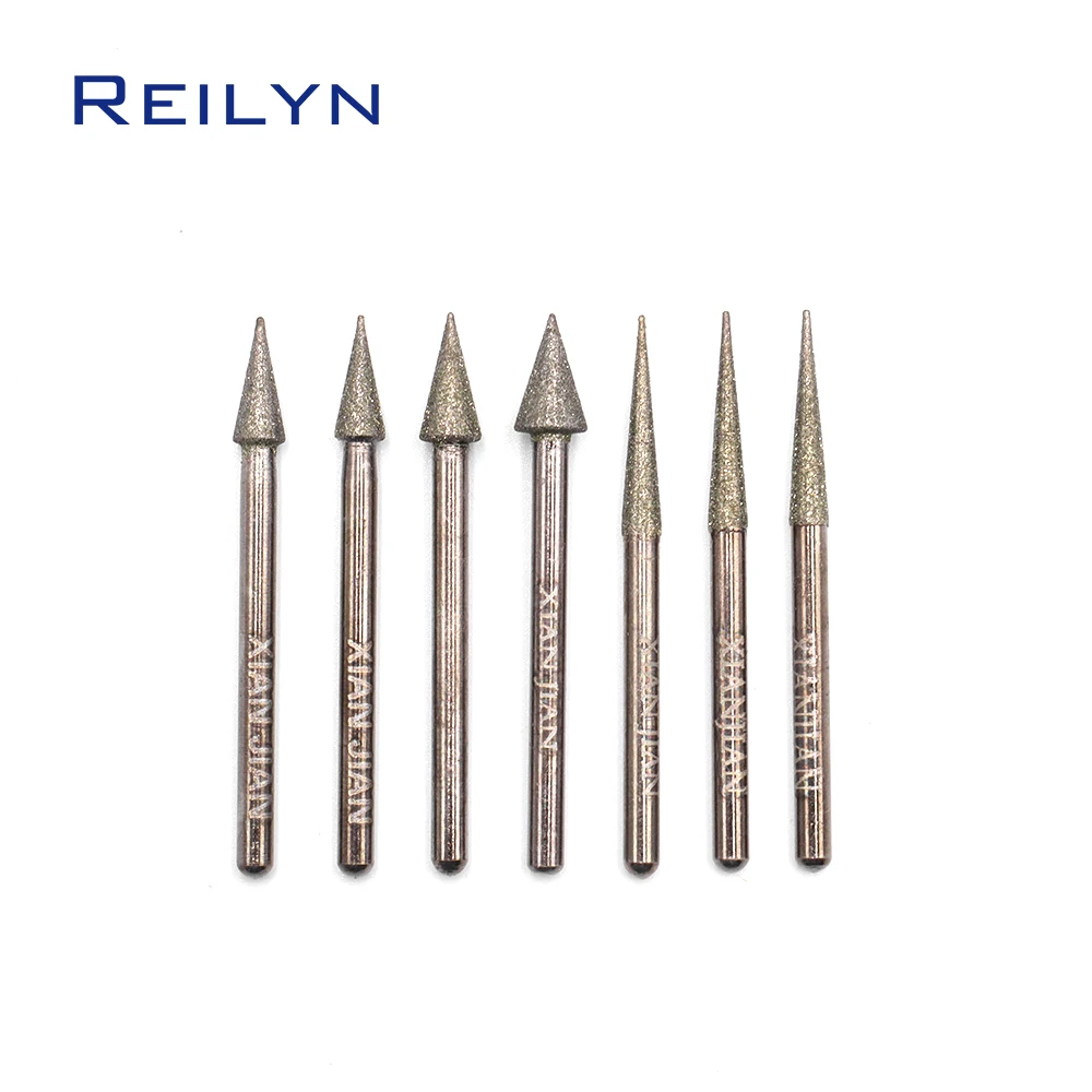 10pcs 3mm Shank Diamond Grinding Burr Umbrella D type Abrasive Bits Grinding Needle for Dremel Rotary Tools 3/4/5/6/8/10mm