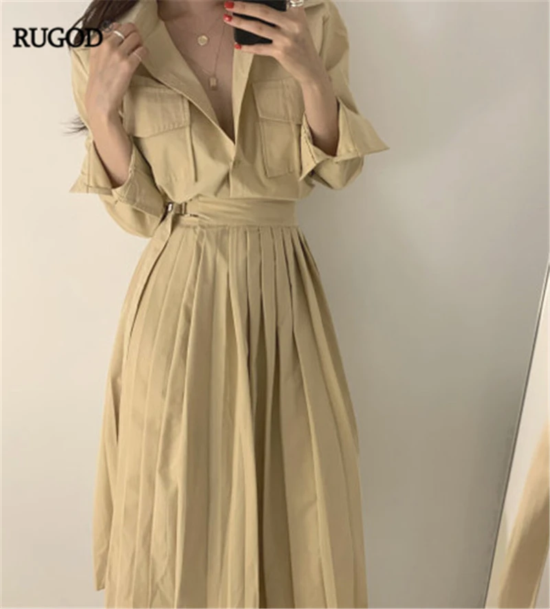 Новинка 2019 женское модное осеннее платье RUGOD в стиле сафари приталенное