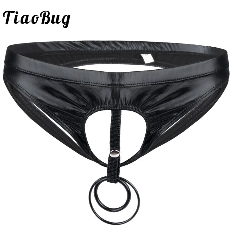 TiaoBug Для мужчин запотентованное кожаное женское белье Бикини трусы нижнее белье трусы с отверствием для пениса уплотнительных кольца не открыть Батт сексуальный для Гея мужские трусы