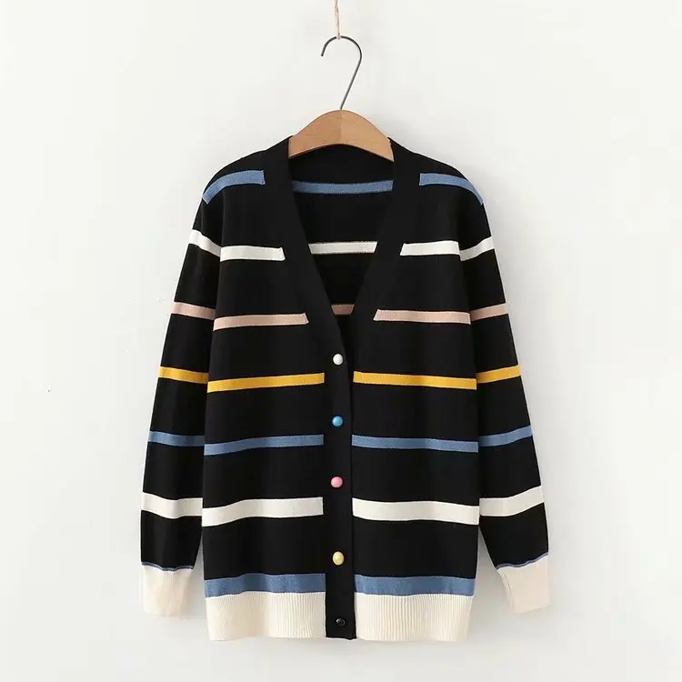black cardigan Neploe осенний кардиган с принтом аниме женское Полосатое Радужное пончо летучая мышь свободные свитера студенческий кавайный джемпер кардиганы - Цвет: black cardigan