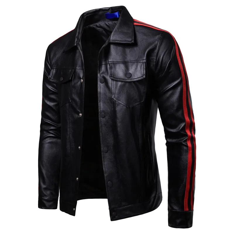 Hot Product New European Leather Jacket for Men Full Slim Chest Pockets PU Leather Jacket Men