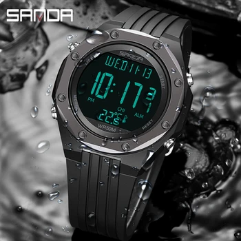SANDA-reloj deportivo para hombre, pulsera electrónica LED con Monitor de temperatura corporal, resistente al agua hasta 50M, estilo militar, a la moda, nuevo