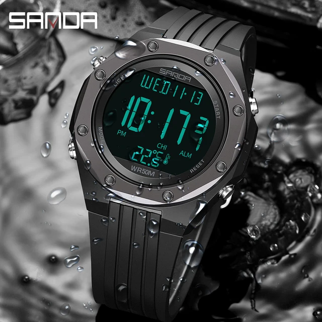 SANDA-reloj deportivo para hombre, pulsera electrónica LED con Monitor de temperatura corporal, resistente al agua hasta 50M, estilo militar, a la moda, nuevo