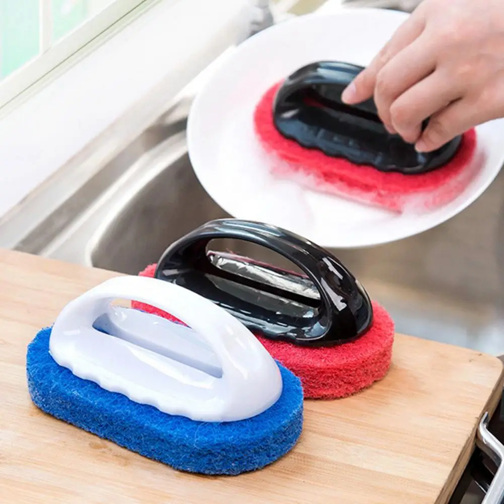 Kitchen Sponge Wipe with Handle Cleaning Brush Bathroom Tile Glass Cleaning  Sponge Thickening Stain Removal Clean Brush - AliExpress