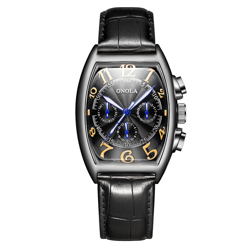 ONOLA Топ люксовый бренд автоматические механические мужские часы Tourbillon tonneau кожа модные деловые часы relogio masculino - Цвет: 6810 black