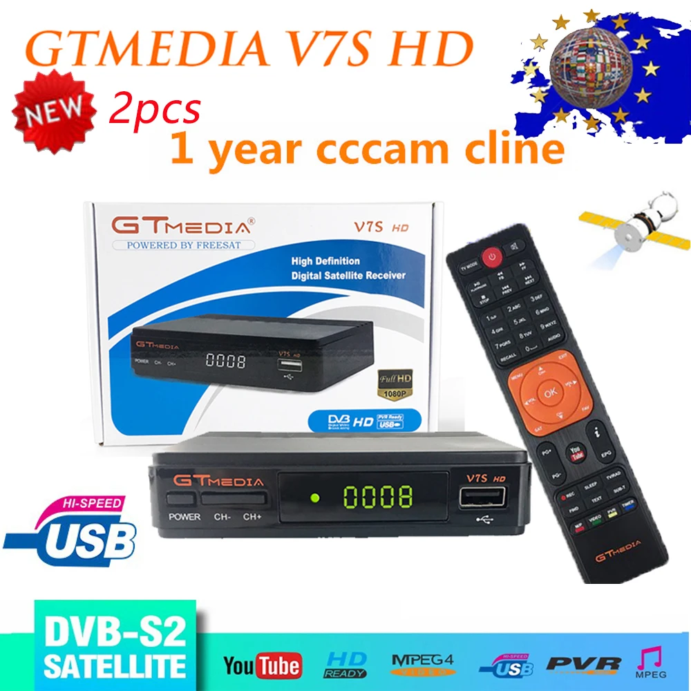 Freesat V7S HD GTMEDIA V7S HD Satellietontvanger DVB-S2 декодер Ondersteuning Europa Cline voor Spanje USB Wifi