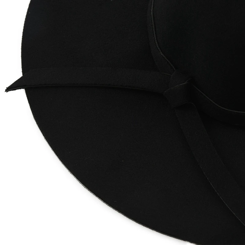 Черные мягкие дамы флоппи широкие поля Клош Fedora платье шляпа ретро шерсть бант