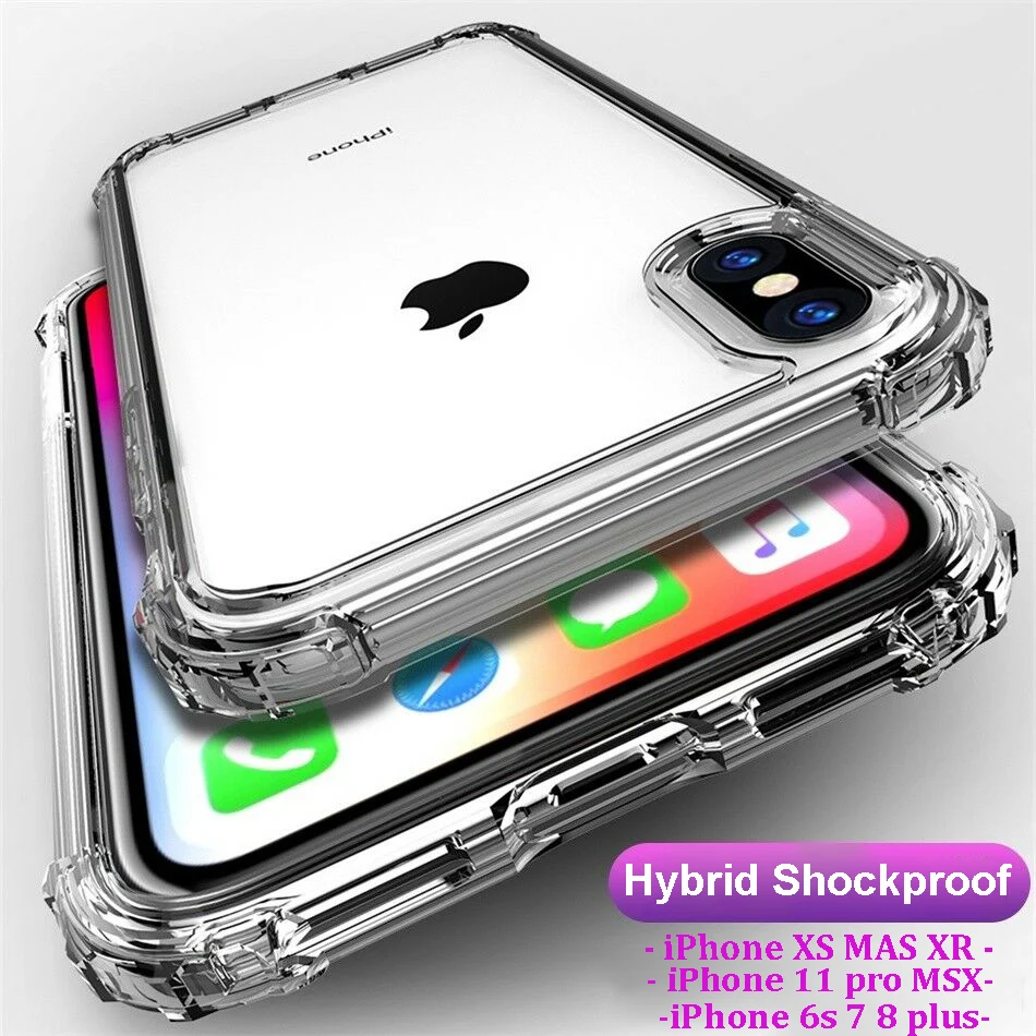 Гибридный противоударный чехол для IPhone прозрачный с углами подушек безопасности