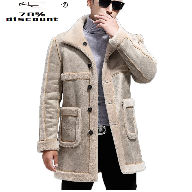 

Real Wool Fur Coat Men Long Fall Winter Jacket Man Sheep Shearing Mens Real Furs Two Side Wear Suede Jacket 80828 KJ2222