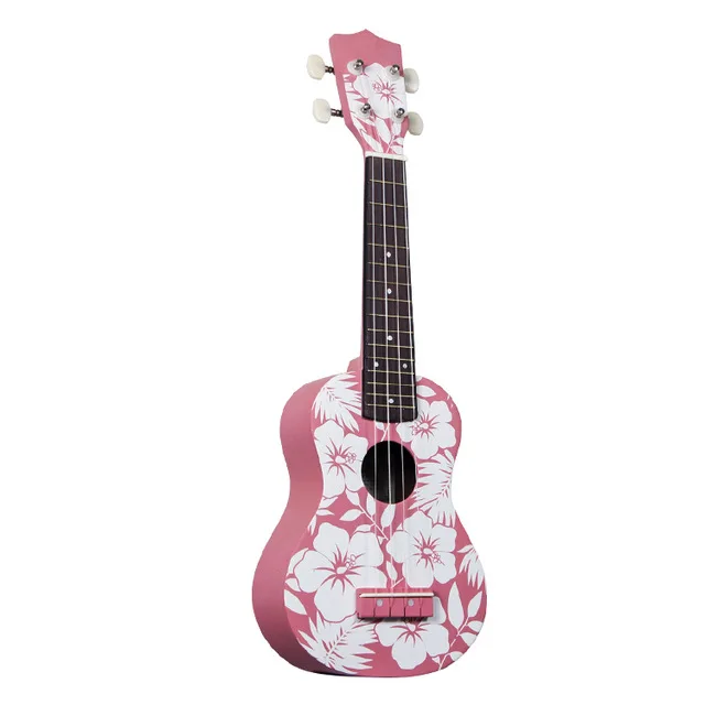 21 дюймов Гавайская гитара Ukulele soprano зеленая красочная мультяшная Цветочная Гавайская гитара 4 струнные мини-гитары для детских подарков UK2150 - Цвет: PINK