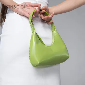 

Shoulder bags Women design patent leather baguette Underarm bag female hobos totes handbag 2020 new green black