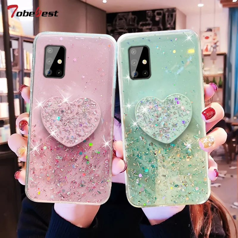 „Bling Blizgučiai Širdelės Meilės Telefono Dėklas Samsung Galaxy A51 A71 A01 A11 A21 A21S A31 A41 A81 A91 M31 M51 Silikoninis Dėklas_voghion.com