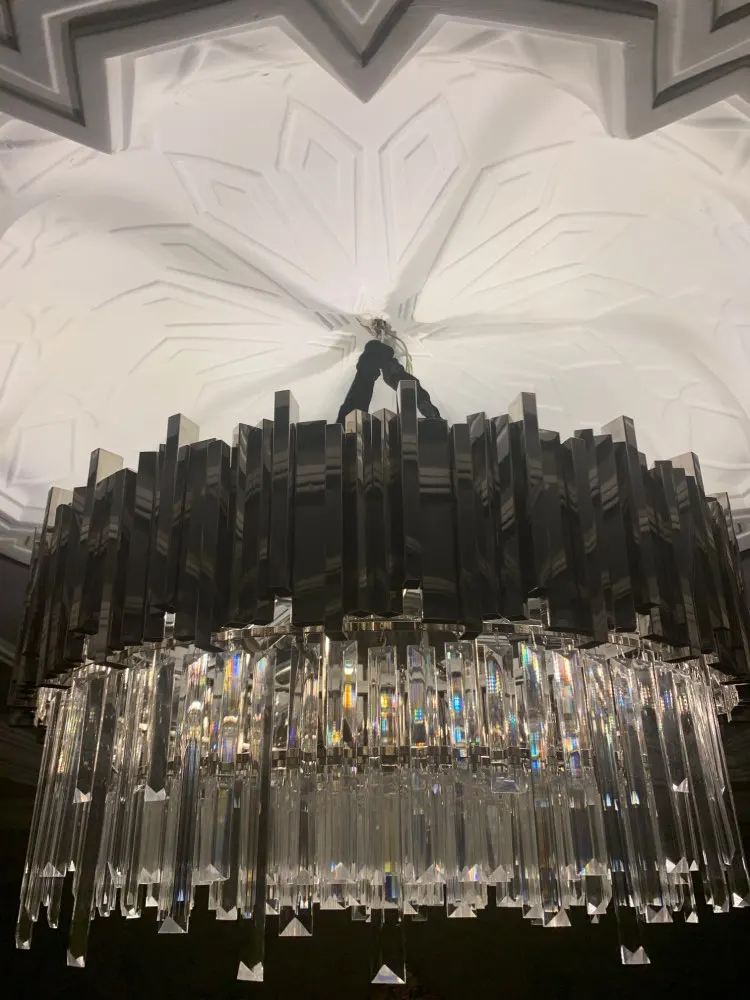 Postmodern LED Stainless Steel Crystal Gold Chrome Suspension Luminaire Lampen Pendant Lights Lustre Pendant Light For Foyer