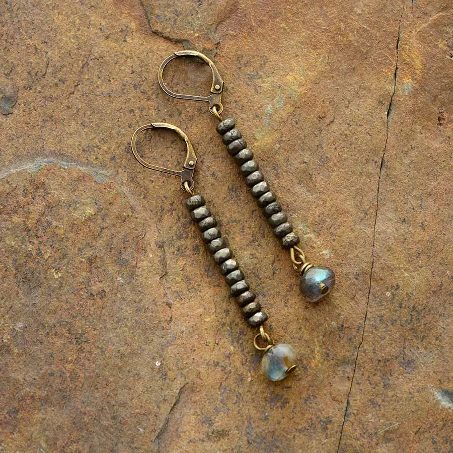 Unique Women Earrings Faceted Pyrite Labrodorite Dangle Earrings Ethnic Boho Jewelry Gifts Dropship
