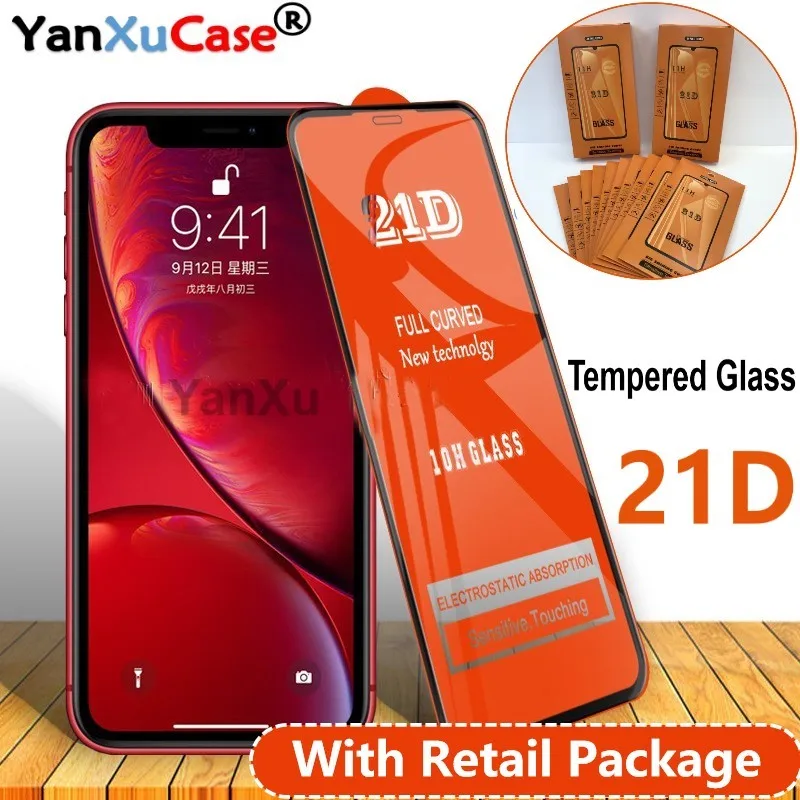 10pcs/lot 21D Tempered Glass For iPhone 12 11 Pro Max XS XR X 8 7 6S Plus Full Cover Curved Screen Protector On SE 2020 With Box