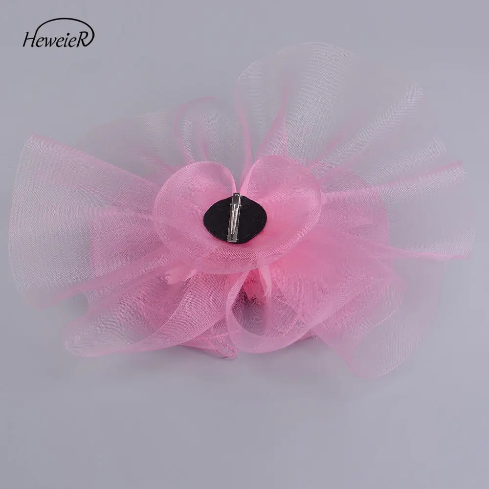 Fascinator Hat Handmade Pink Flower Large Hair Clip Cocktail Races Hair Band Headwear Hairpiece Women Lady Bridal Accessories