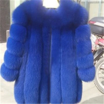 Sapphire blue Длинное пальто с мехом Женская Зимняя мода новая имитация меха лисы девять точек рукава теплая шуба Tide H00921 - Цвет: Sapphire blue