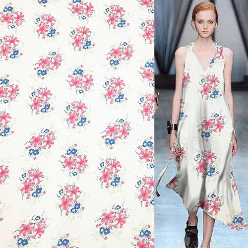 Red flower design pure silk georgette gauze fabric for summer dress SCG537 | Дом и сад