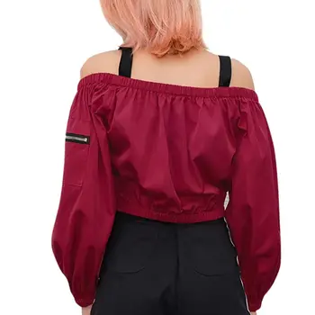 

Crop Jackets Cargo Short Tops Jacket Zipper Clubwear Streetwear Cool Clothes Fashion Women Hip Hop Dance Coat Off Shoulder Top