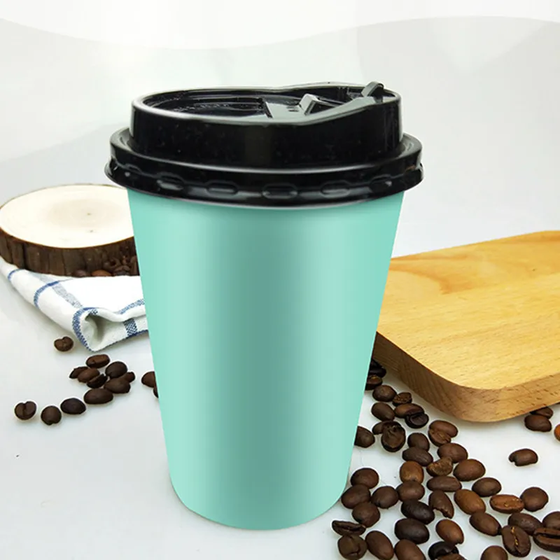 50 шт., синяя плотная бумажная чашка, одноразовая кофейная чашка, молочный чай, горячий напиток, упаковка для напитков, чашки с крышками