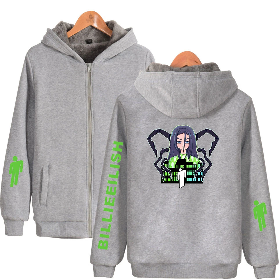 Толстовка с капюшоном Billie Eilish, очень теплое пальто, зимняя куртка на молнии в стиле Харадзюку, уличная одежда унисекс, негабаритных размеров