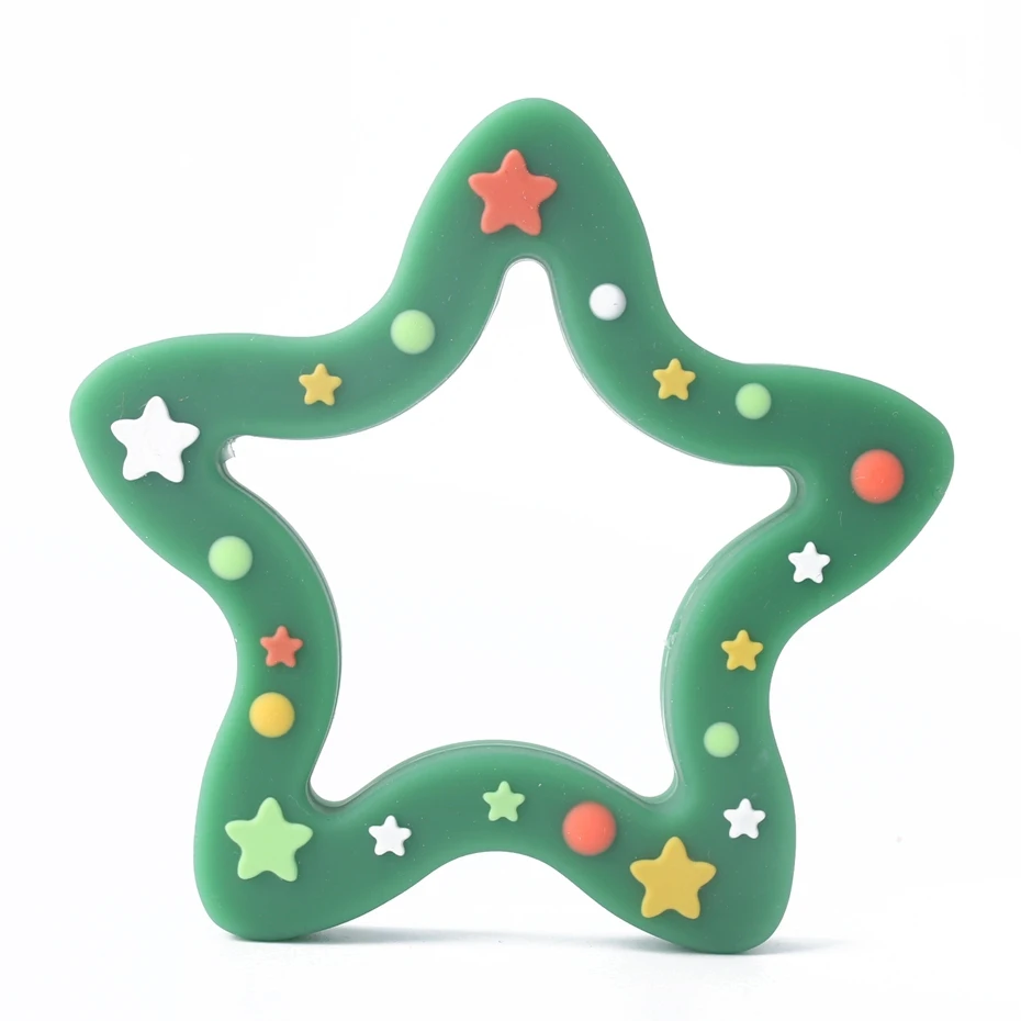 green star Давайте сделаем силиконовый прорезыватель, рождественская елка, Пряничный человек, ожерелье для кормления, Снежная еда, класс, сделай сам, Прорезыватель для зубов, игрушки для малышей, Прорезыватель для зубов - Цвет: green star