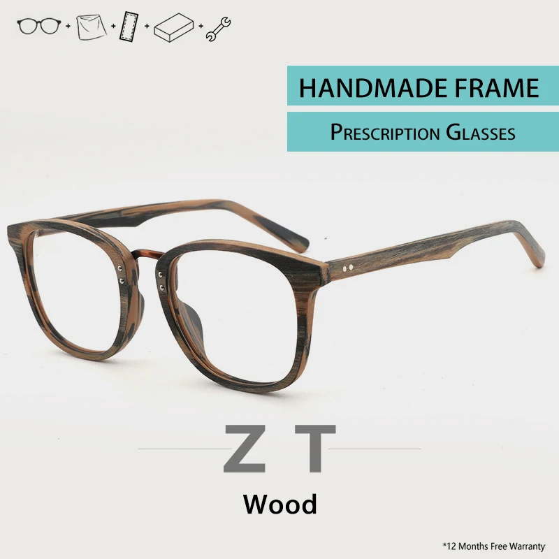 

ZT Manual Optical Glasses Frame Women Glasses with Clear Glass Vintage Uv400 Spectacle Frames Oversize Wooden Men Eyeglasses