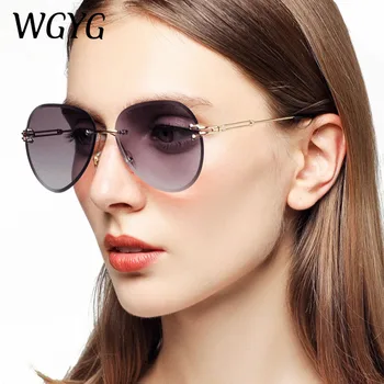 

WGYG Rimless Sunglasses Women Brand Designer Sun Glasses Gradient Shades Cutting Lens Ladies Frameless Metal Eyeglasses UV400