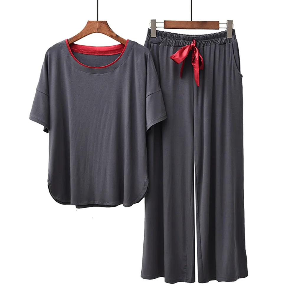 

New Two Piece Set Summer Modal Pajamas Women Pyjamas Homewear Short Sleeve Sleepwear Loose Home Clothes Night Suit Female