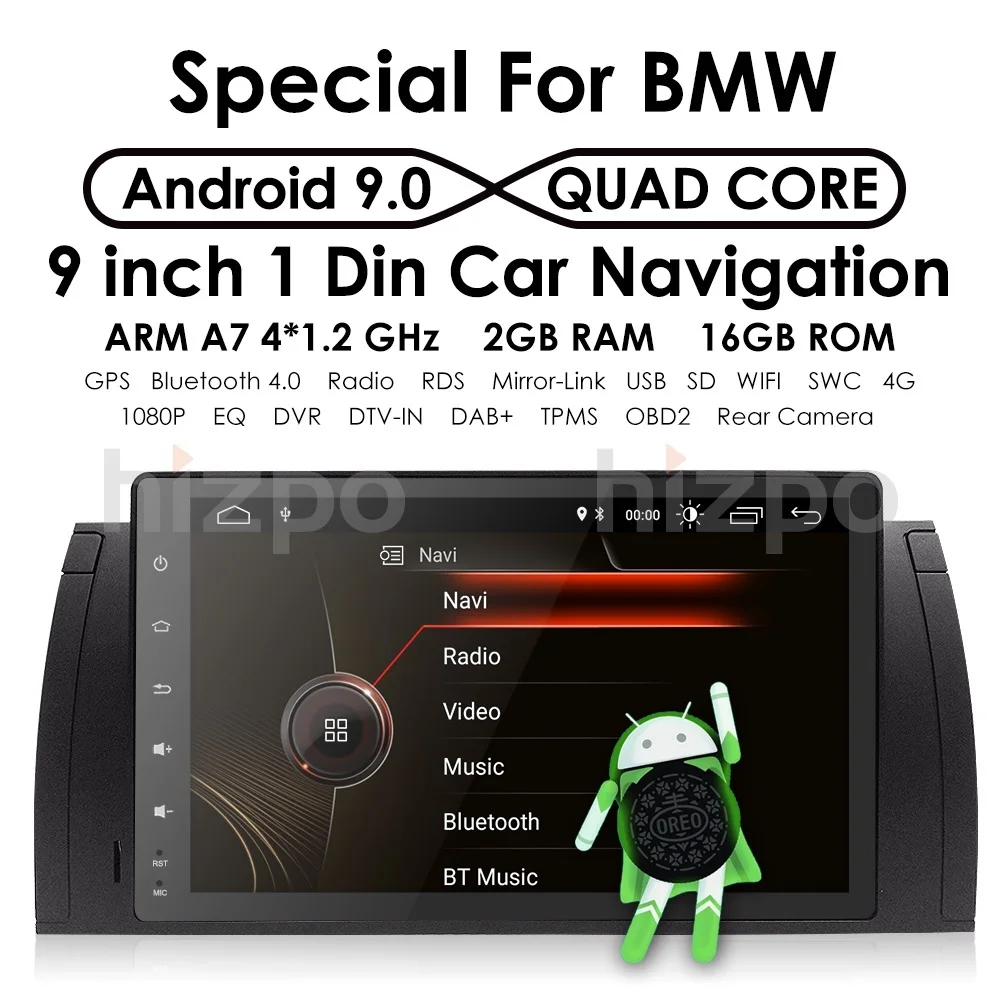 Sale Hizpo Car Multimedia player Stereo System Android 9.0 GPS Autoradio 1 Din For BMW/E46/M3/Rover/3 Series RAM 4G WIFI FM Radio DAB 2