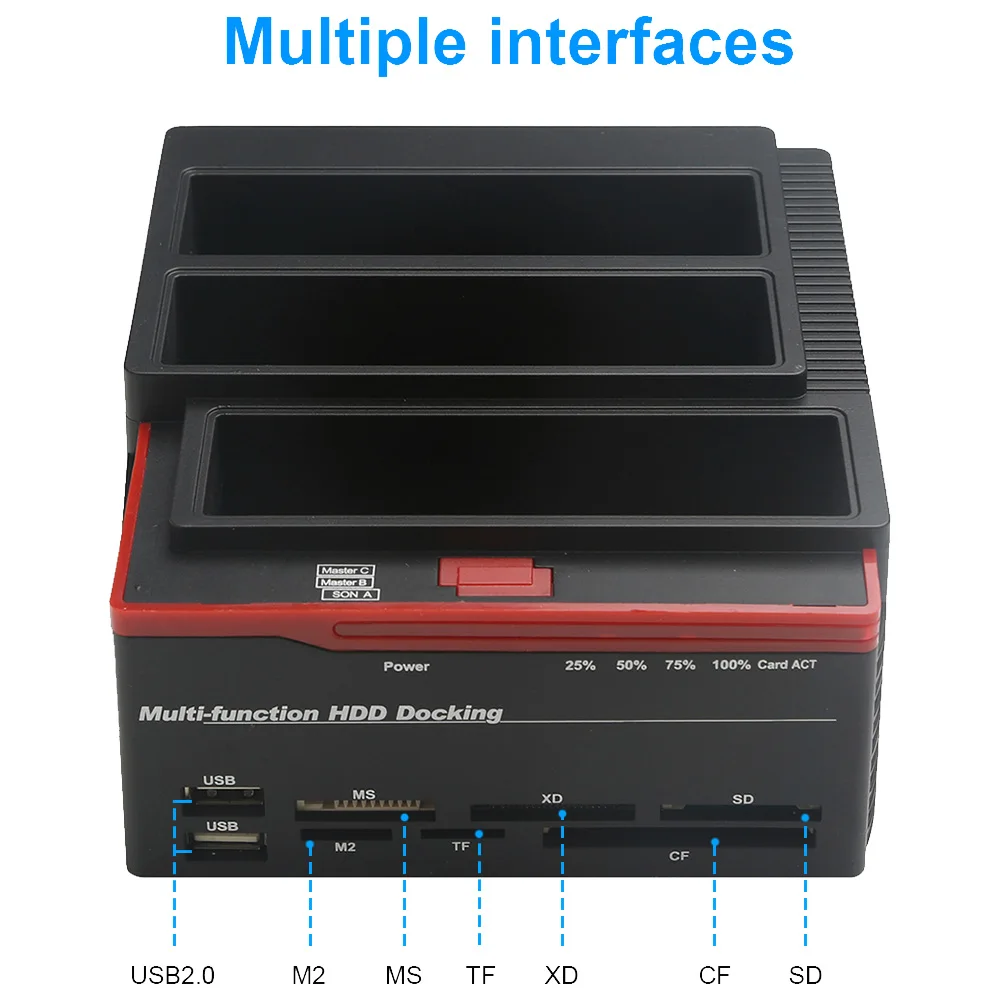 DeepFox 2.5"/3.5" USB 3.0/Type C to 2 SATA Ports 1 IDE Port HDD Hard Drive Disk Docking Station Card Reader Hub with OTB/OTC