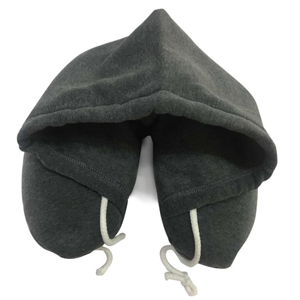 Dark gray Подушка для шеи, мягкая, для путешествий, с капюшоном, u-образная подушка, для дома, самолета, автомобиля, офиса, подушка для головы, поддержка шеи, подушка для сна - Цвет: Dark gray