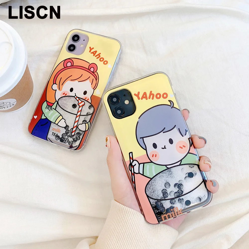 

Cartoon Quicksand Phone Case on For iPhone 11 Pro Max xs xsmax xr x 8 7 Plus 8Plus 7P Cute Gift Couple Glitter Shiny Funda Coque