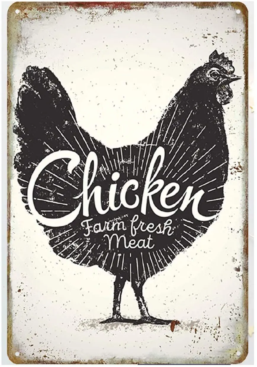 

Vintage Metal Tin Sign Chicken Farm Fresh Meat Home Bar Kitchen Restaurant Market Wall Decor Sign 12X8Inch