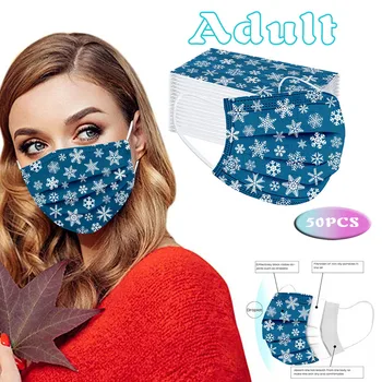 

50PC Adult'S Christmas Printed Mascarillas Disposable Mask Daily Care Mouth-muffle Face Masks Dustproof Protective Face Cover