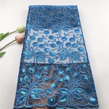 

Nigerian Lace Fabric 5yards Sequins lace fabric net lace fabric 2019 Latest Sequins,sky blue lace fabric for haute couture dress