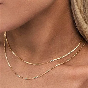 JUJIE 2MM3MM 316L Stainless Steel Box Chain Necklaces For Women Steel/14K Gold Color Necklace Jewellery Wholesale/Dropshipping