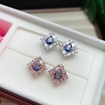 

shilovem 925 silver sterling real Natural sapphire stud earrings fine Jewelry party trendy new party plant yhe0406299agl