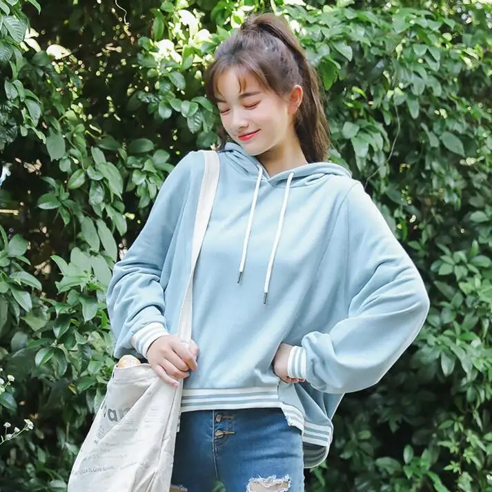 Повседневная Толстовка для колледжа, женские толстовки Harajuku Ulzzang, винтажные женские корейские толстовки Kawaii, свитшоты для женщин - Цвет: Gray-blue