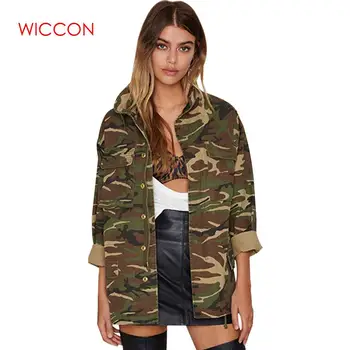 

2019 Spring Women Vintage Camouflage Army Green Zipper Button Jackets Blouses Outwear Coats Blouses Female Jacket Wholesale