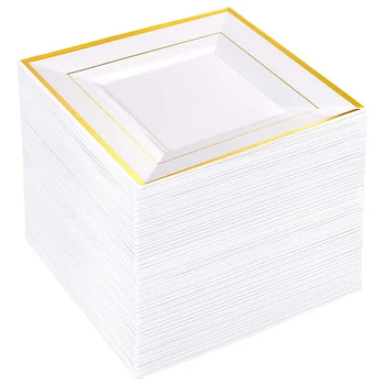 

Promotion! 60PCS Phnom Penh Plastic Plate-16.6 Square Disposable Dessert / Appetizer Plate Plastic Plate PS Imitation Porcelain