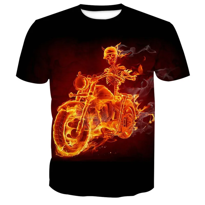 Забавная футболка с коротким рукавом и принтом черепа из мотоцикла | Мужская