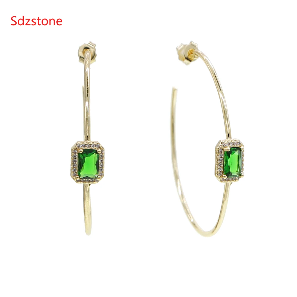 

Sdzstone Big 45mm Hoop Earrings Statement Jewelry For Women Wedding Jewelry Brincos Round With Green Zirconia Luxury Gold Color