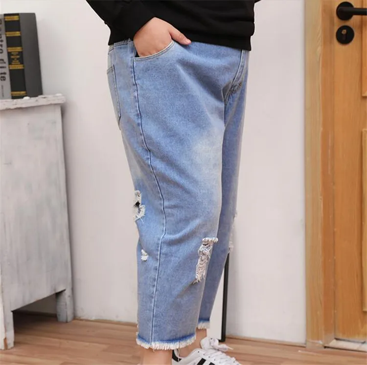 2XL-6XL женские джинсовые брюки оверсайз женские потертые джинсовые брюки длиной до щиколотки размера плюс прямые брюки обтягивающие брюки