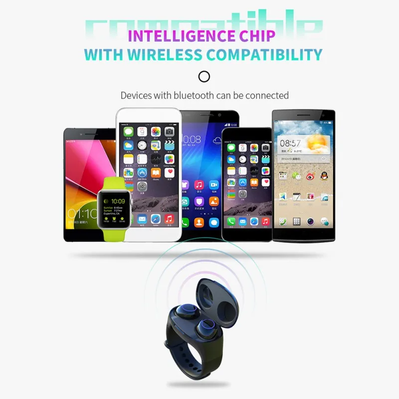 TWS Bluetooth 5,0 Наушники Беспроводные спортивные наушники с портативным браслетом наушники зарядный чехол Новинка