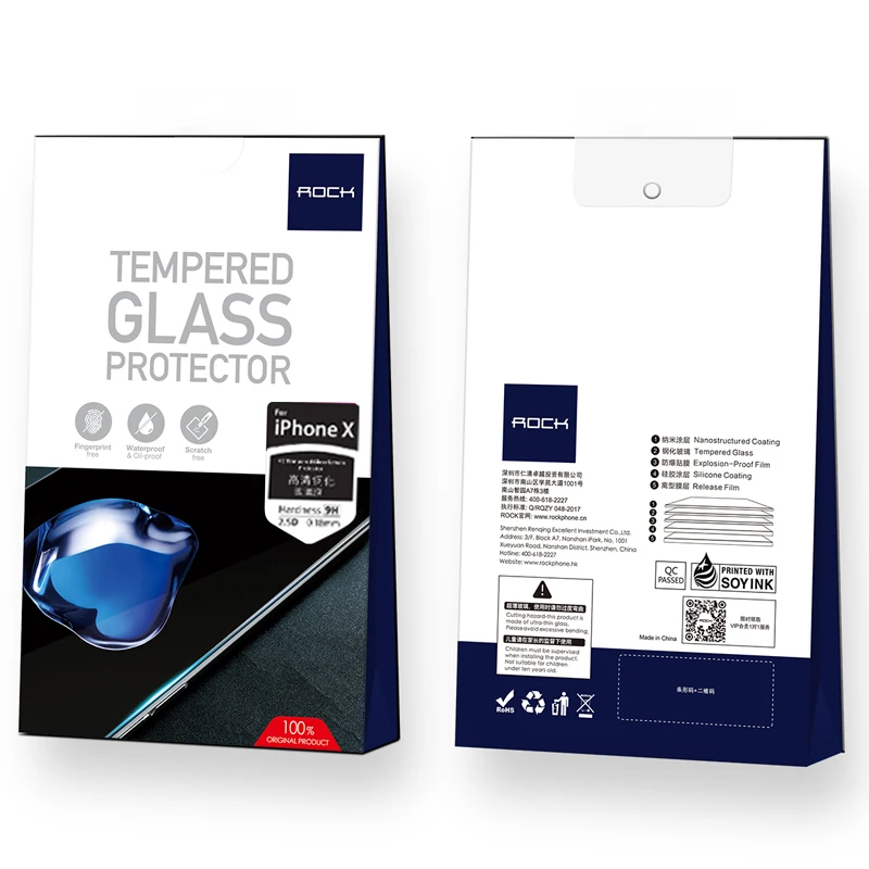 Для Apple IPhone X закаленное стекло, ROCK 0,26 мм 9H высокопрозрачное Закаленное стекло протектор экрана для IPhone X с розничной продажей Pacakge
